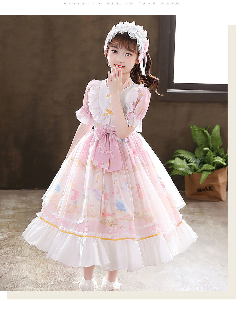 缘丝霞洛丽塔儿童夏季连衣裙萝莉塔女孩裙子9-12岁女童公主裙夏天薄款