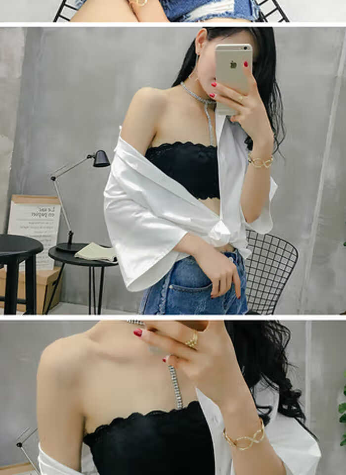 裹胸内衣显胸小防滑美背蕾丝薄两件黑色白色song透明肩带m建议80100斤