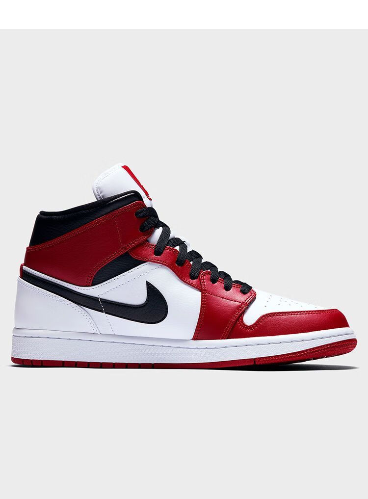 小芝加哥 中帮情侣篮球鞋 男女同款 554724-173 纯原 aj1 mid 白红 小