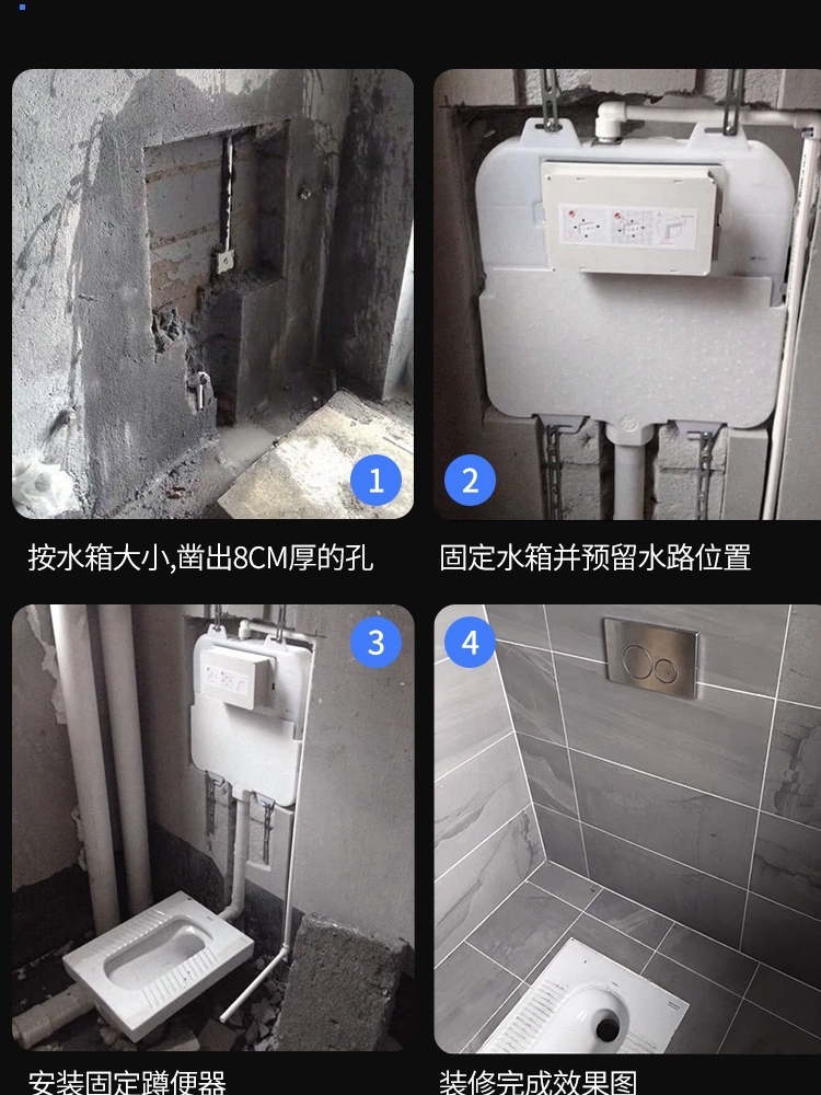 恒洁蹲便器隐藏水箱公厕入墙隐藏式自动冲水箱黑白蹲坑防臭家用暗装手