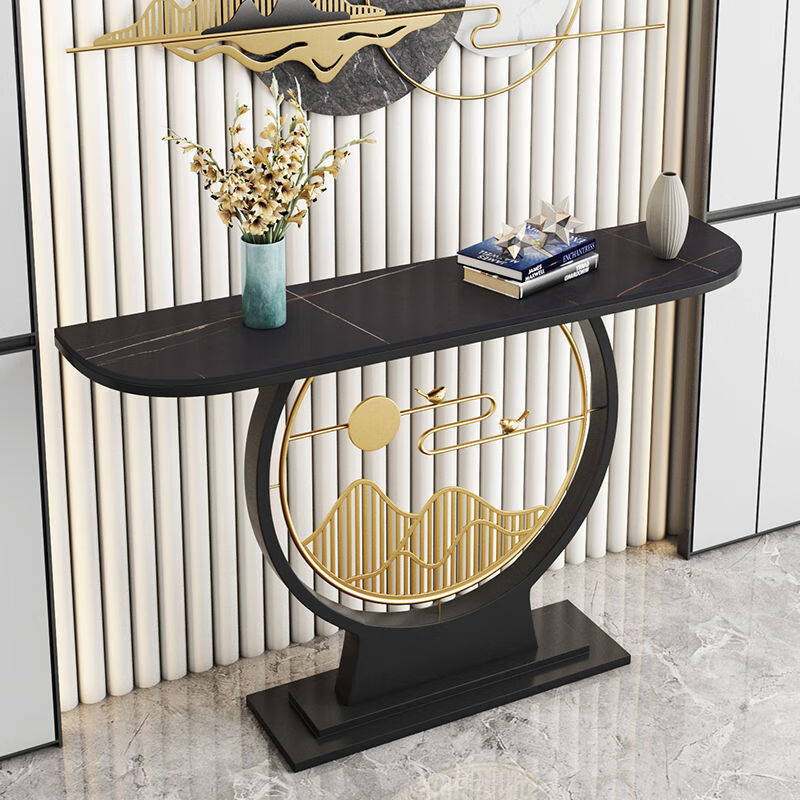 新中式玄关桌轻奢简约现代窄入户靠墙玄关柜岩板半圆 5aaa 【意大利灰