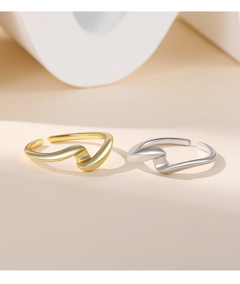 不规则水波纹戒指欧美s925银戒指女开口组合开口指环ins简约风格饰品
