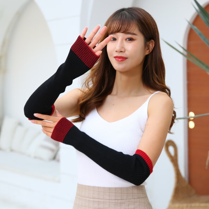 针织袖套女冬毛线手套袖子拼接假袖子秋冬纯棉保暖加厚手臂套长款