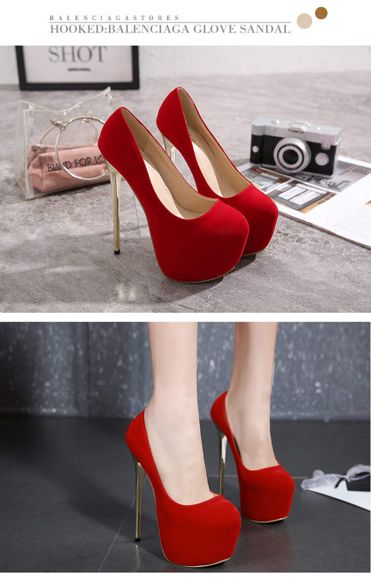 伪娘超高跟鞋性感细跟16cm夜店夏20cm鱼嘴单鞋女鞋大号码43恨天高红色
