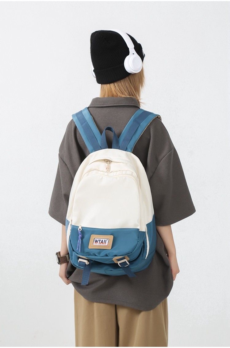 ins日系原宿复古双肩包男小众设计感书包女学生大容量撞色背包潮绿色