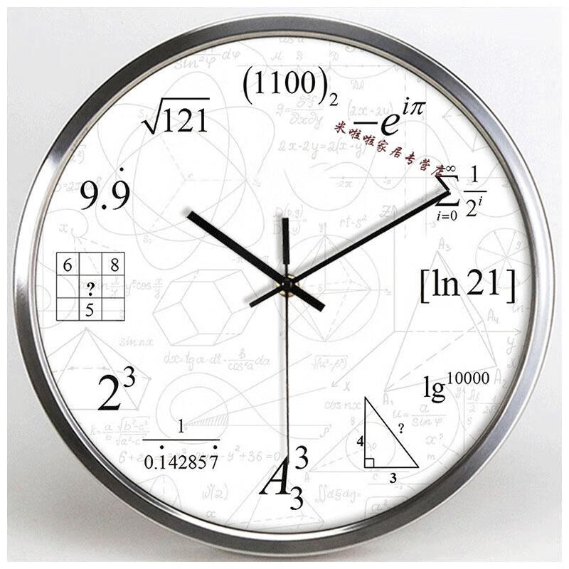 数学创意时钟理科学霸数字简易公式挂钟培训教室静音石英钟表 白色
