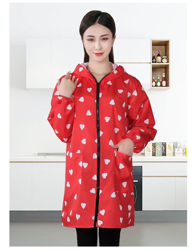 定策干活穿中长薄款成人罩衣男女外套防水围裙厨房做饭家用工作服拉链