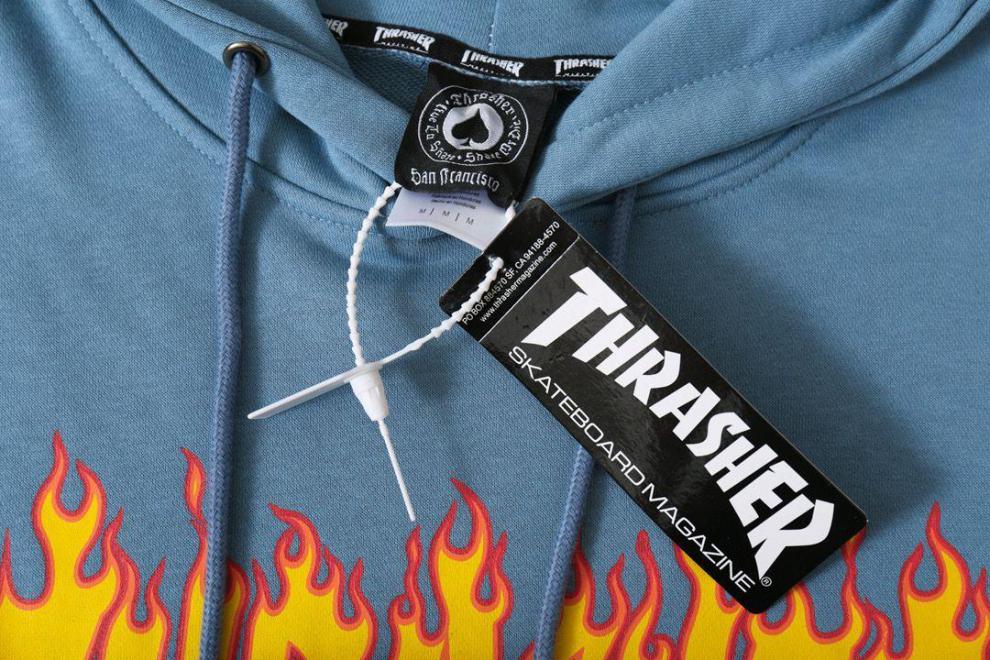 thrasherthrasher火焰卫衣秋冬现货王一博运动宽松连帽套头外套ins