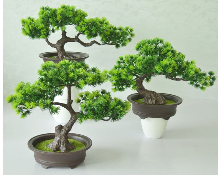 瑞付通仿真树仿真迎客松假花盆栽假松柏塑料盆景松树室内绿色植物装饰