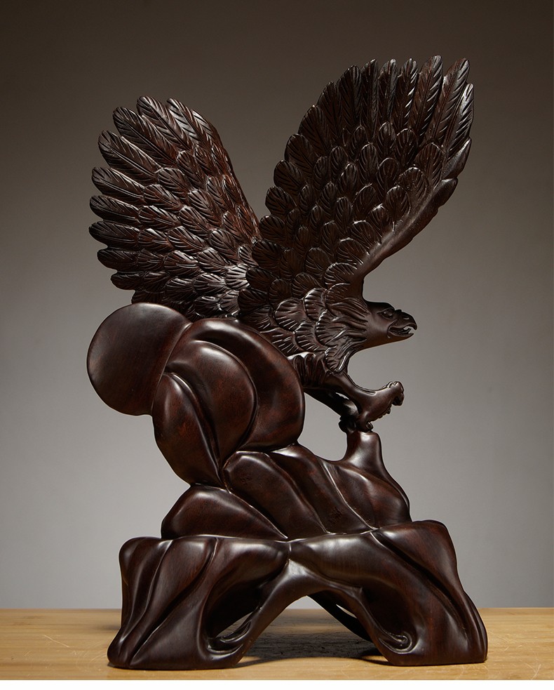 雅木品红木木雕老鹰摆件大展宏图雄鹰风水办公室桌面摆件实木雕刻工艺