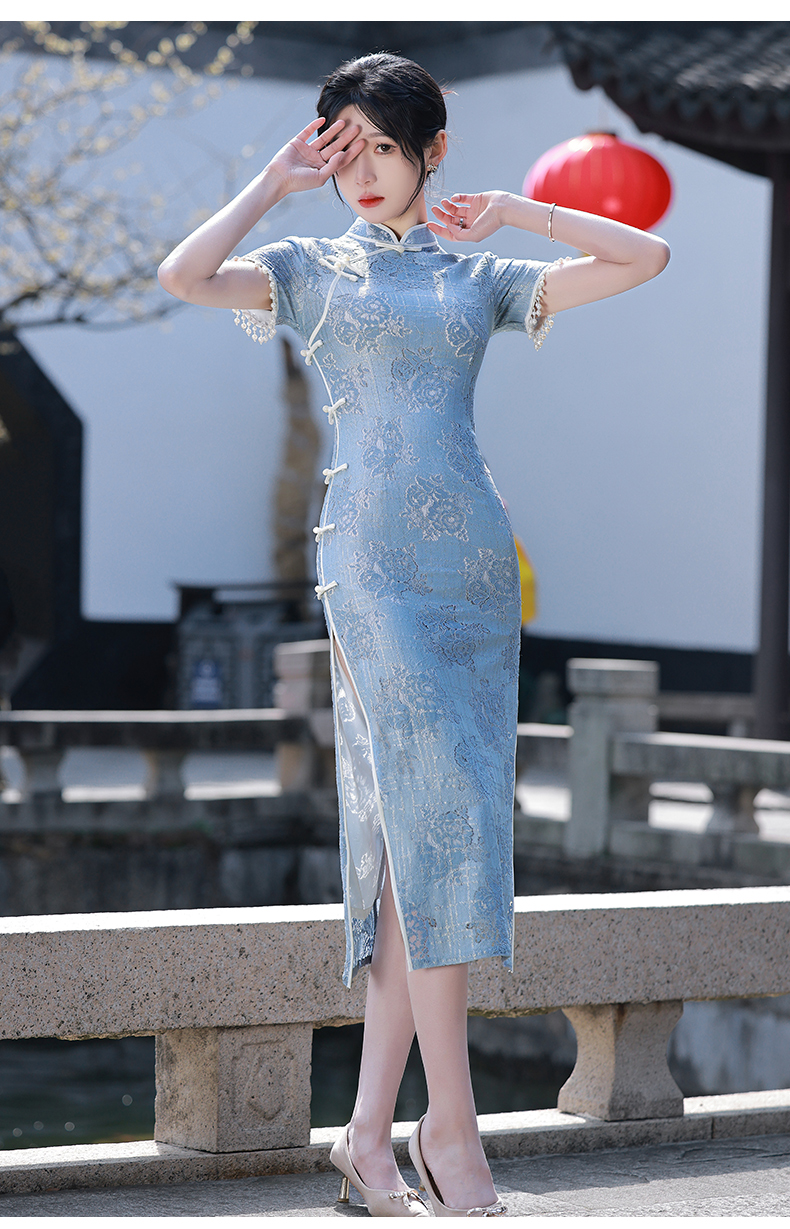 mlcriyg蓝色旗袍2022年新款复古中国风年轻款夏季改良版性感少女流苏