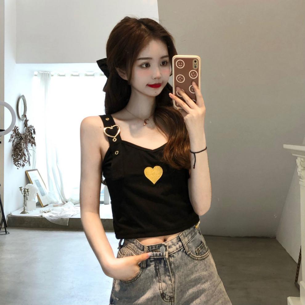吊带女可调节吊带ins韩版设计感金属爱心刺绣法式朋克少女外穿短款