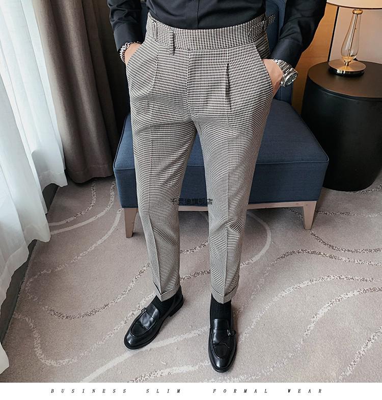 那不勒斯裤廓尔喀裤直筒高腰裤男千鸟格裤秋冬加绒加厚休闲长裤修身轻