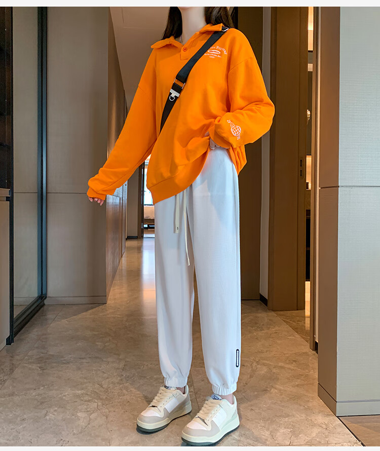 2022新款休闲裤女秋华夫格卫裤女韩版裤子束脚裤ins潮流宽松百搭运动