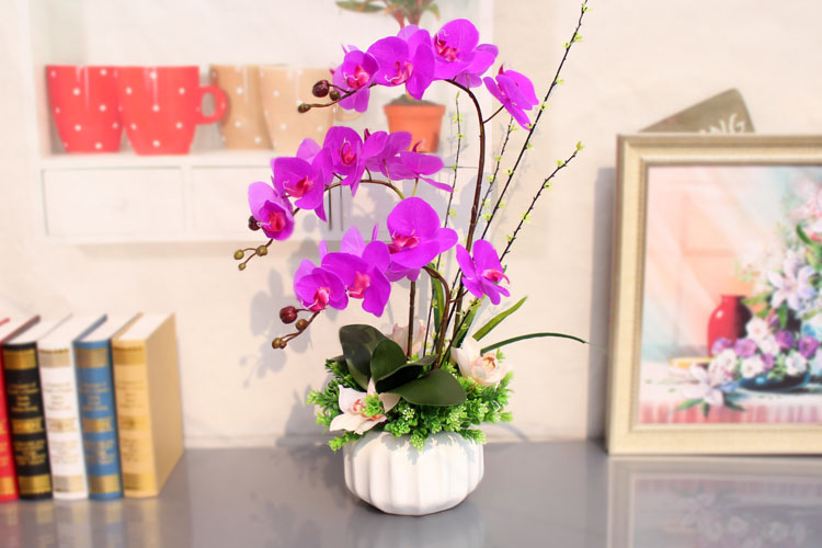 谷朵儿 pu手感仿真花蝴蝶兰套装客厅过胶假花摆件花艺装饰品室内兰花