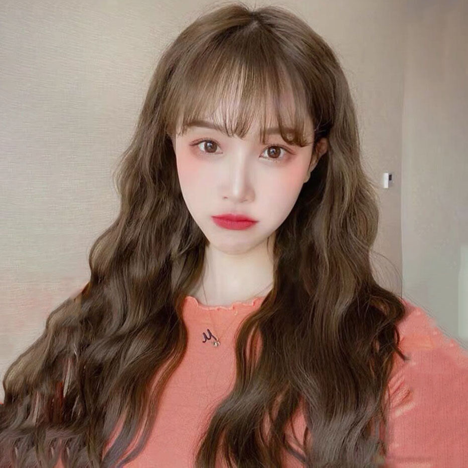 wnfd网红假发女长发羊毛卷大波浪空气刘海中长卷发玉米烫自然全头套式