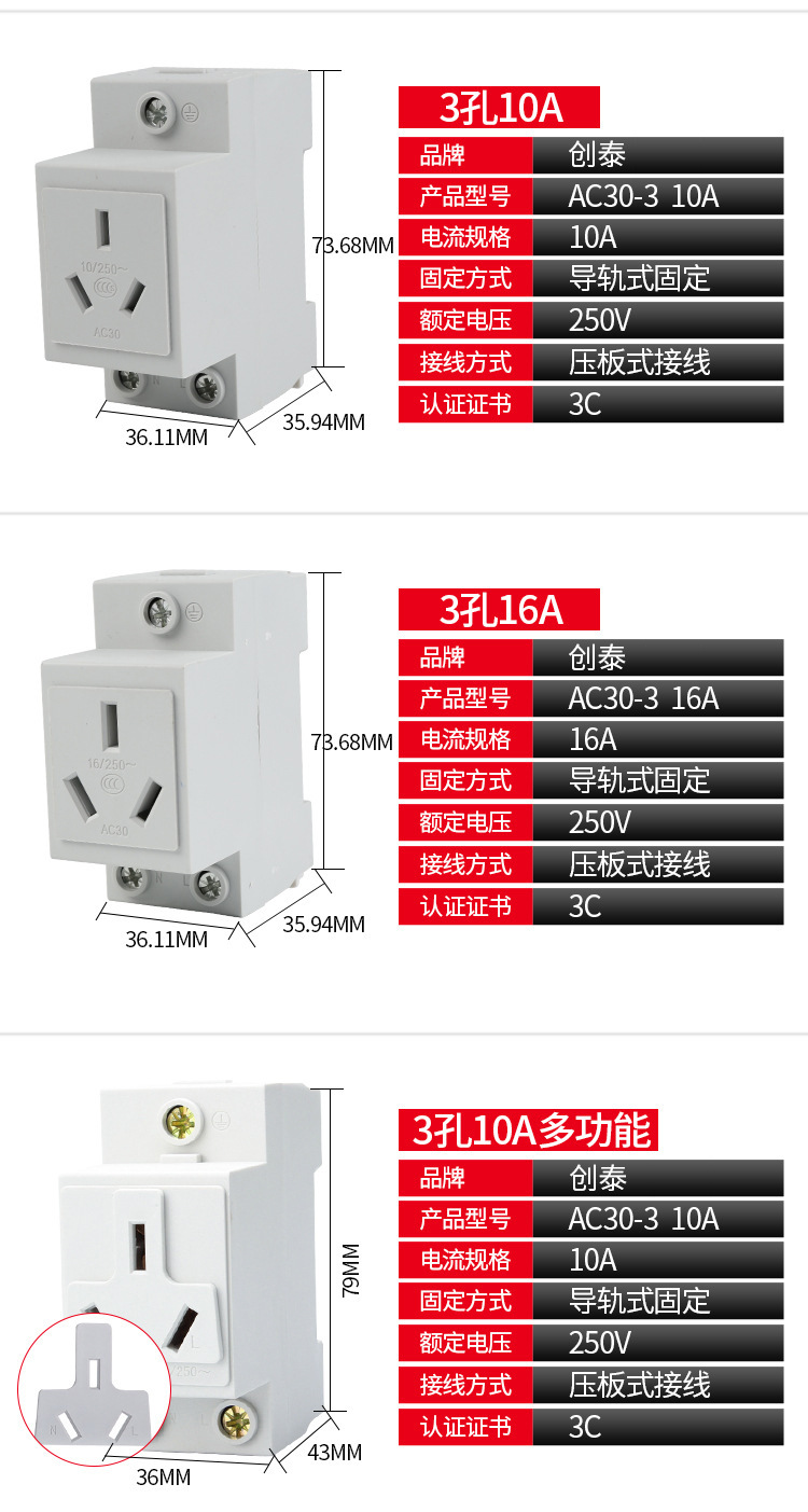 ac30配电箱插座五孔插头16a25a32a三相四五线模数化导轨式套装三插32a