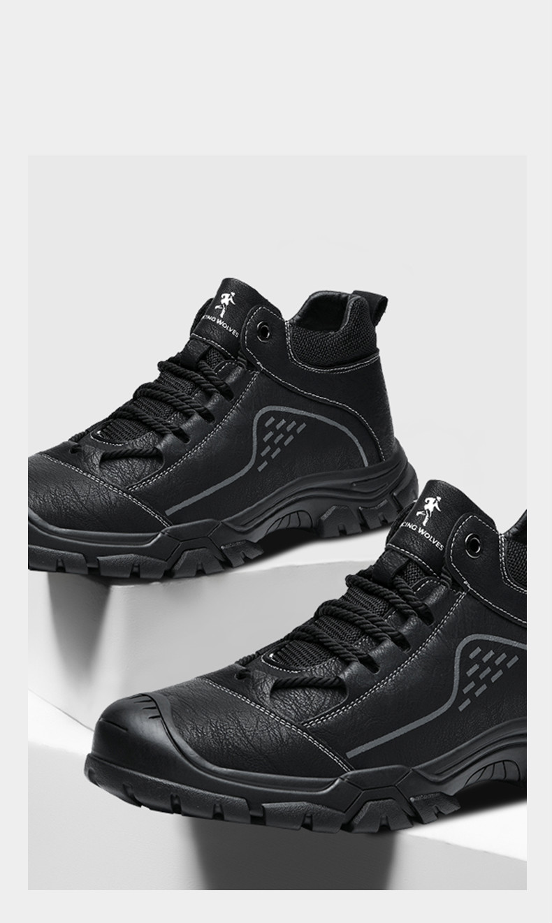 与狼共舞休闲鞋男士冬季保暖加绒男鞋高帮新款牛皮鞋子男士休闲高帮鞋