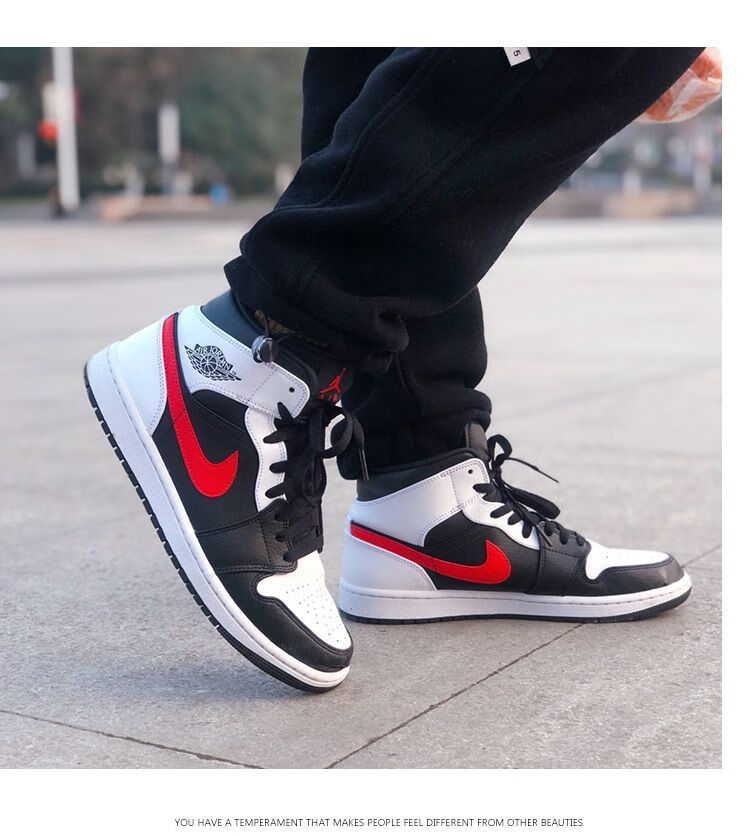 air 乔 1 mid aj1 中帮 黑白熊猫 红钩 休闲 篮球鞋 554724 554724