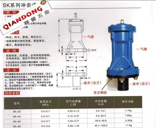 空气锤 气动敲击锤 冲击锤 振动器破拱器zh/zc/ah/sk40 60 80 ah-30