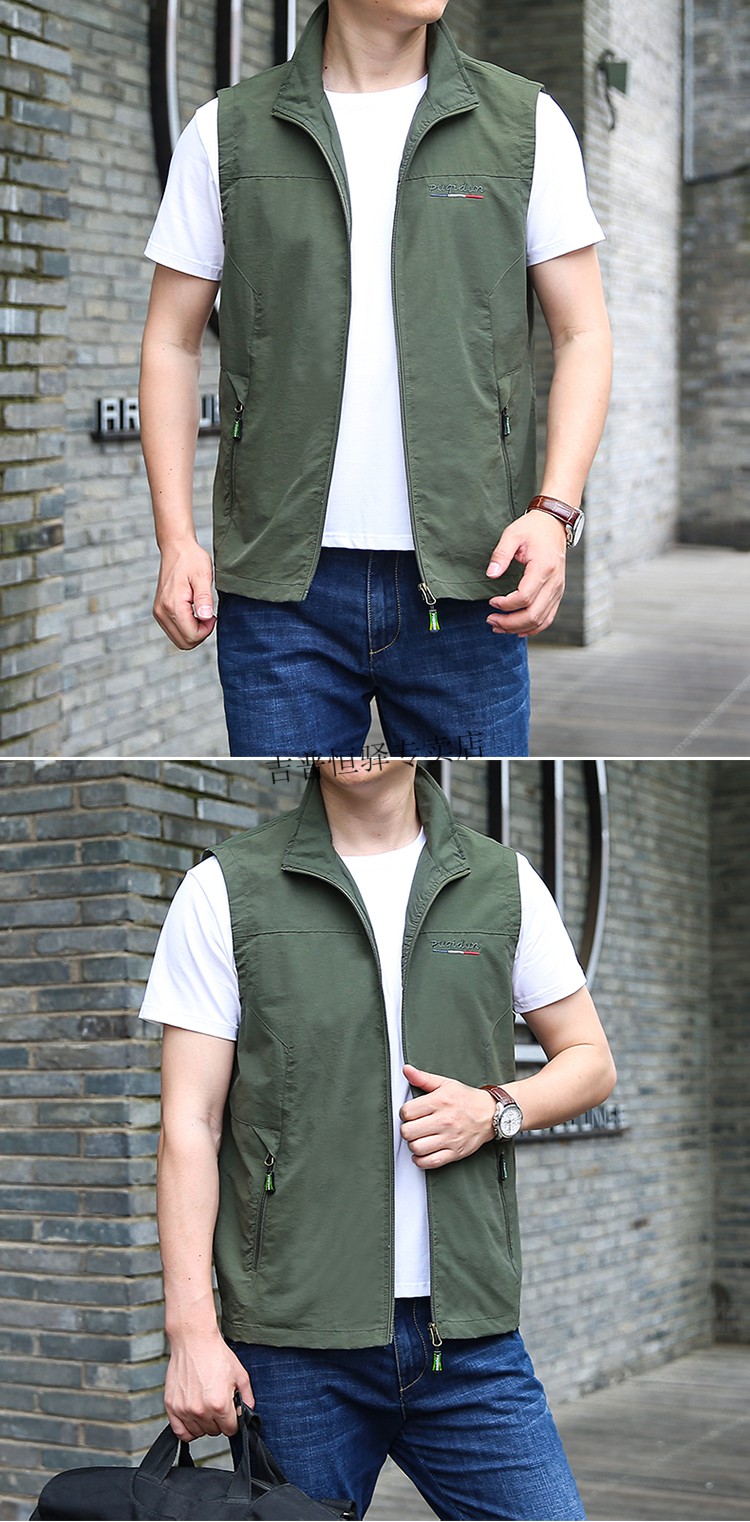 jeep吉普轻奢高档男装男士休闲马甲男春夏季薄款大码户外钓鱼旅游坎肩