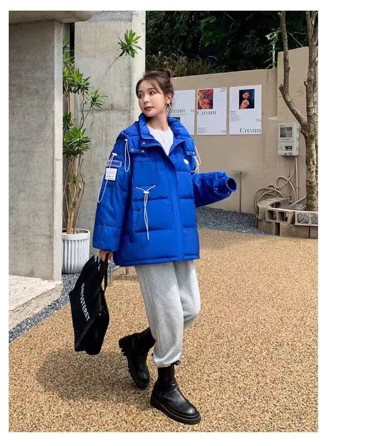 羽绒服女短款冬季加厚潮宽松oversize克莱因蓝新款派克服克莱因蓝s