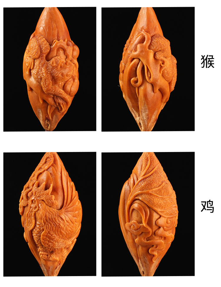 橄榄核雕十二生肖单籽挂件鼠牛虎兔龙蛇马羊猴鸡狗猪动物手工吊坠 鸡