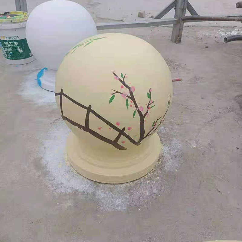 雷澎花岗岩石球挡车路障彩绘圆球大理石石墩子天然车挡石芝麻灰车止石