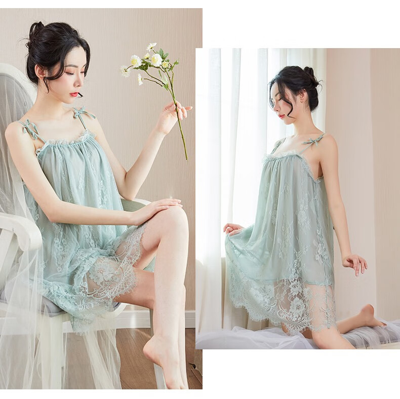 情趣内衣真空透视免脱睡裙性感蕾丝吊带开档制服睡衣露背大码家居服