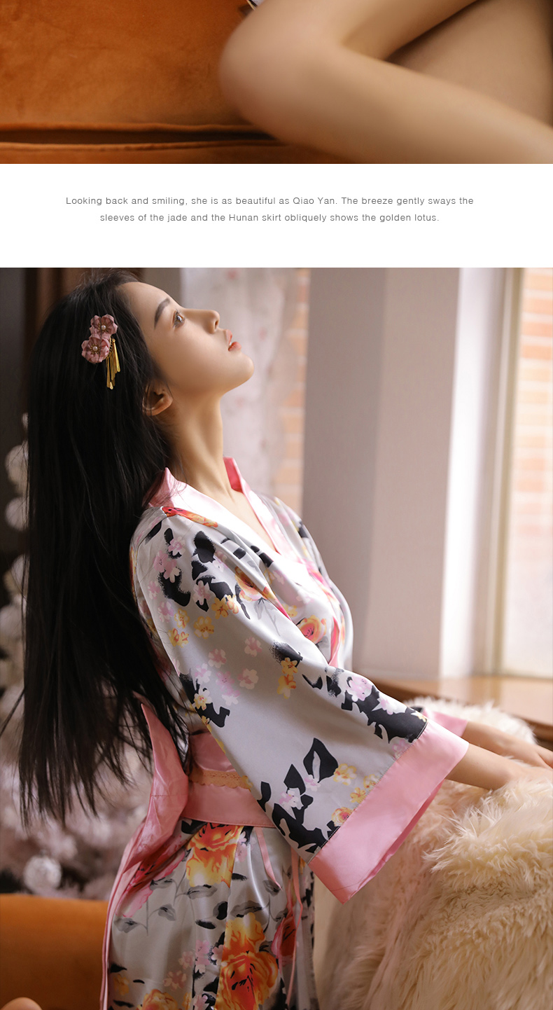 久慕雅黛性感内衣女日式开襟印花和服角色play床上免脱夫妻家居红金