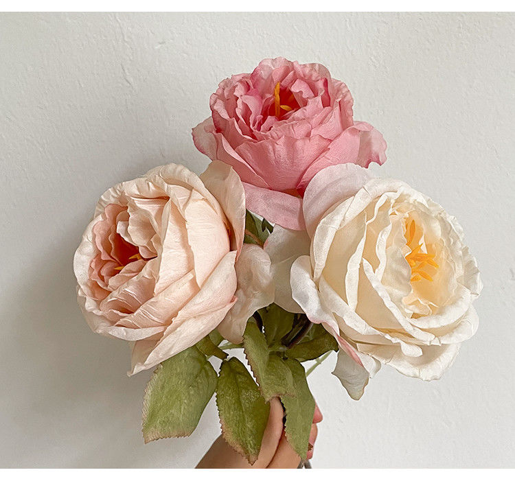 精品绿植ins仿真花大头玫瑰花焦边假花装饰房间拍照摆件家居花束餐厅