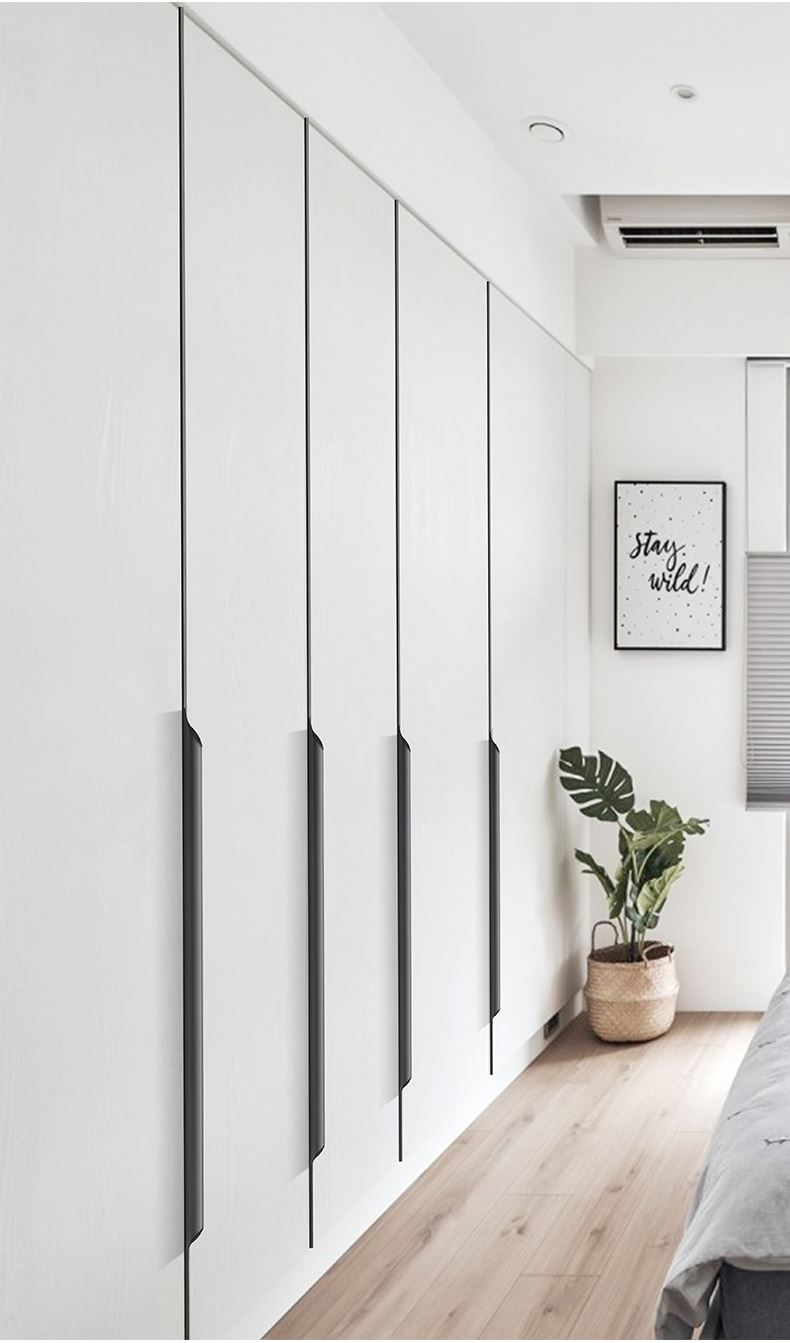 现代简约大衣柜隐形拉手极简黑色拇指款橱柜门通顶封边门缝长把手 mz