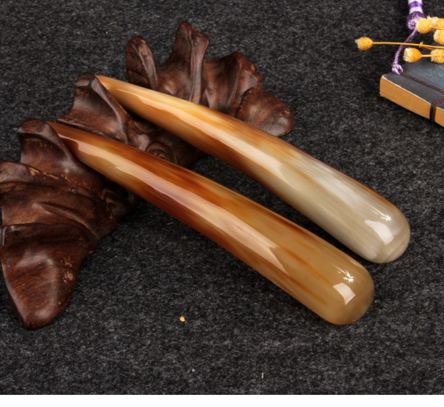 牛角点穴棒通用拔经络v脸面部眼穴位按摩棒美容刮痧拨筋棒女牦牛角