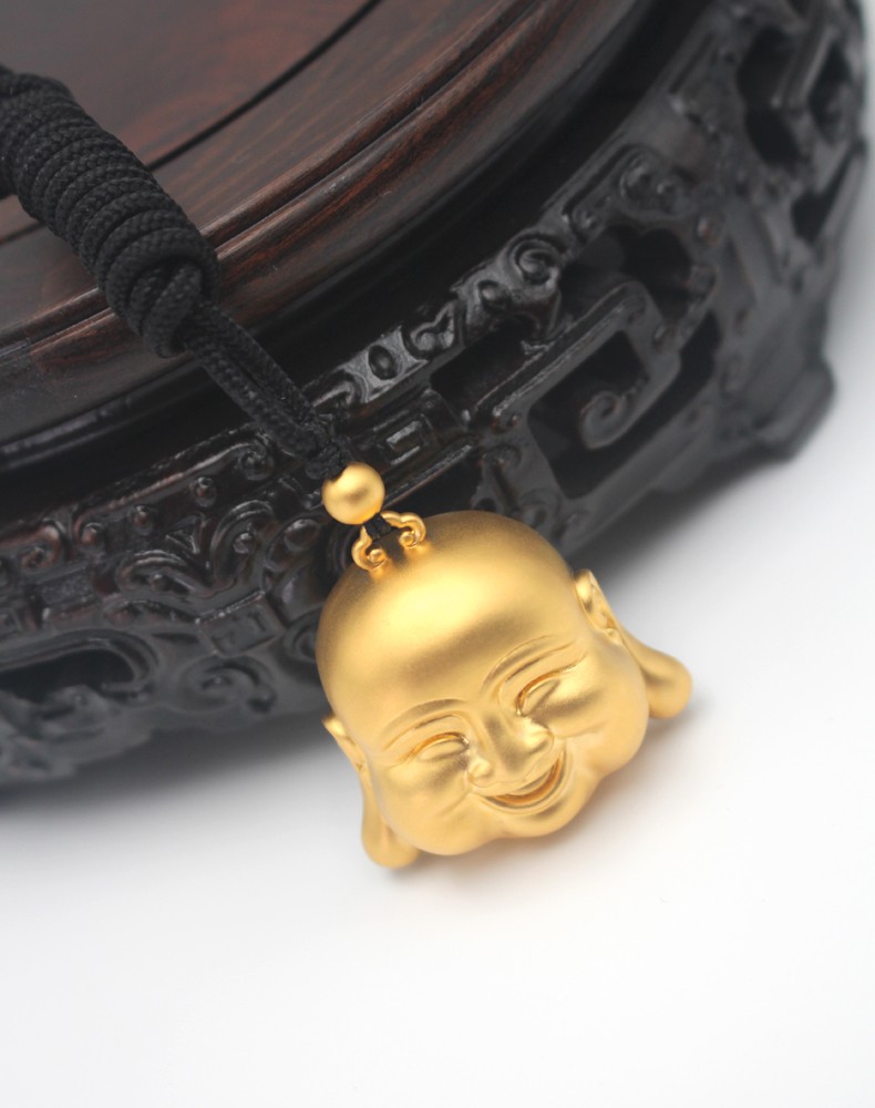 福强珠宝黄金吊坠女999足金佛头吊坠男女款按克传承古法笑口常开弥勒