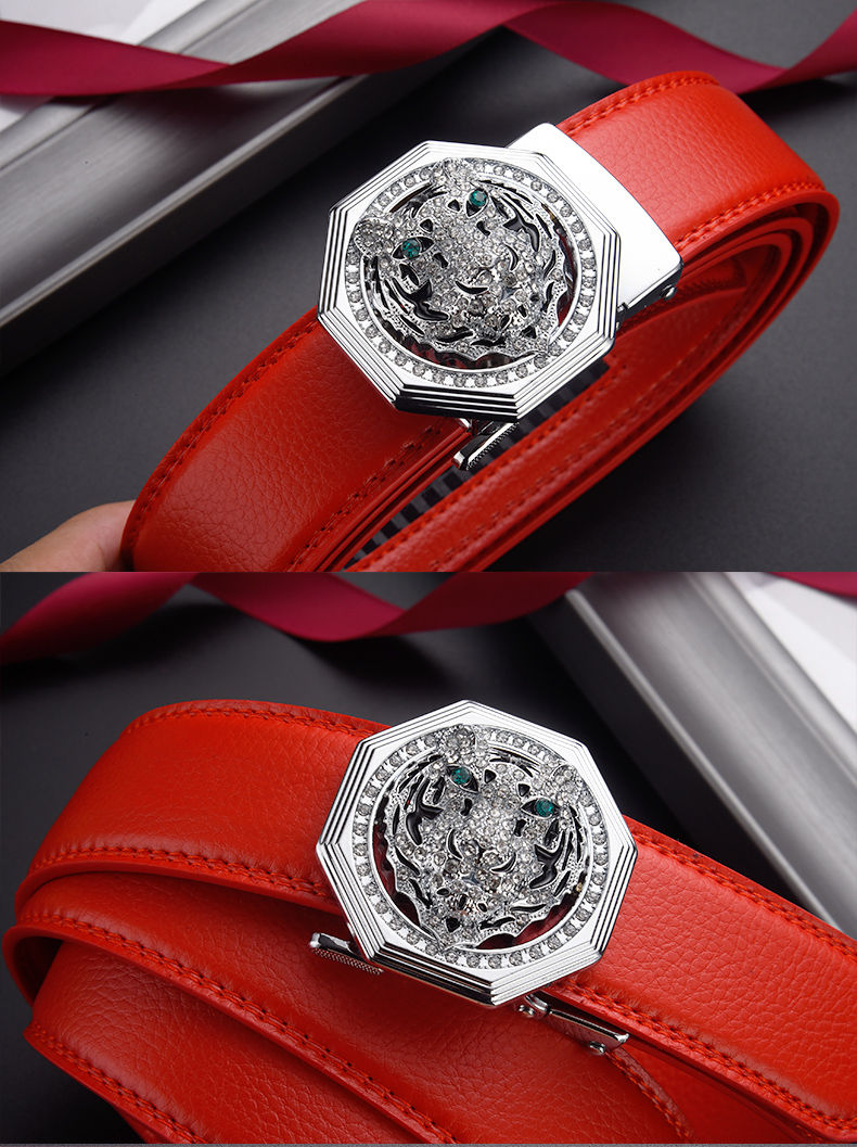 男女红皮带自动扣新婚裤腰带虎头01金色单条皮带115cm160斤以下适合