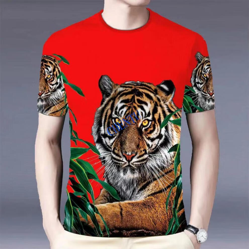 宸途抖音快手时尚青春潮流印花老虎图案t恤夏季男士休