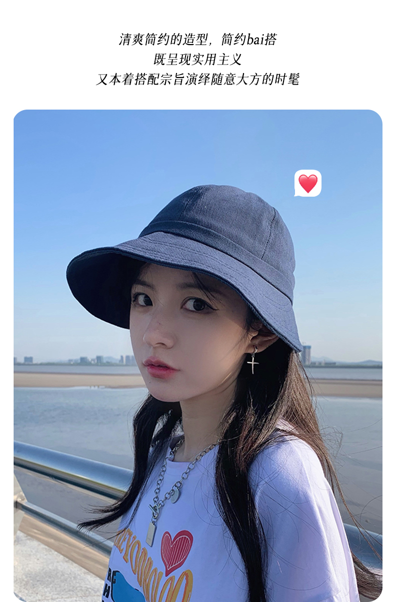 小黑伞帽子女夏季遮阳防晒棒球鸭舌帽时尚洋气渔夫遮脸太阳帽夏 蓝色