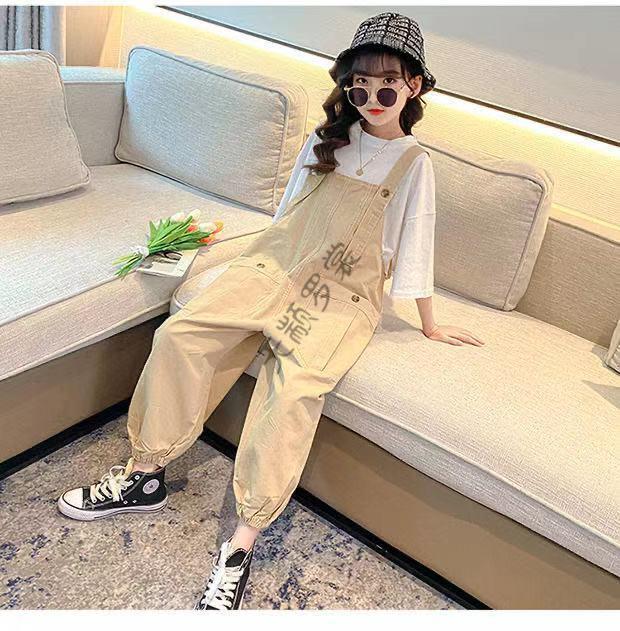 小学生衣服女213岁小孩子夏天穿的女童装套装女童背带裤套装202夏季