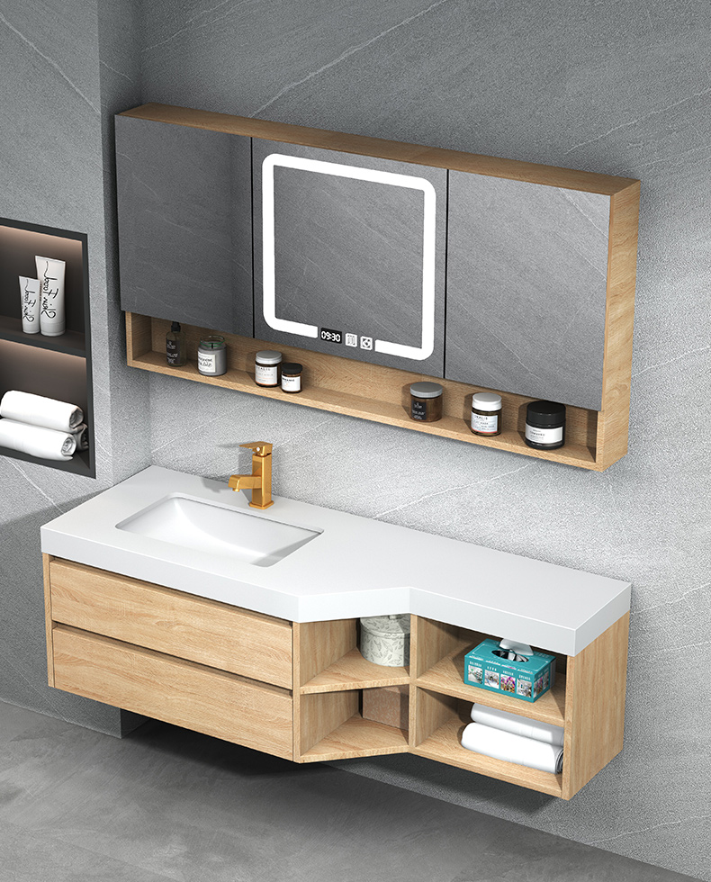 朗斯曼定制岩板浴室柜组合斜面切角窄长卫生间智能洗漱台洗手盆洗脸盆