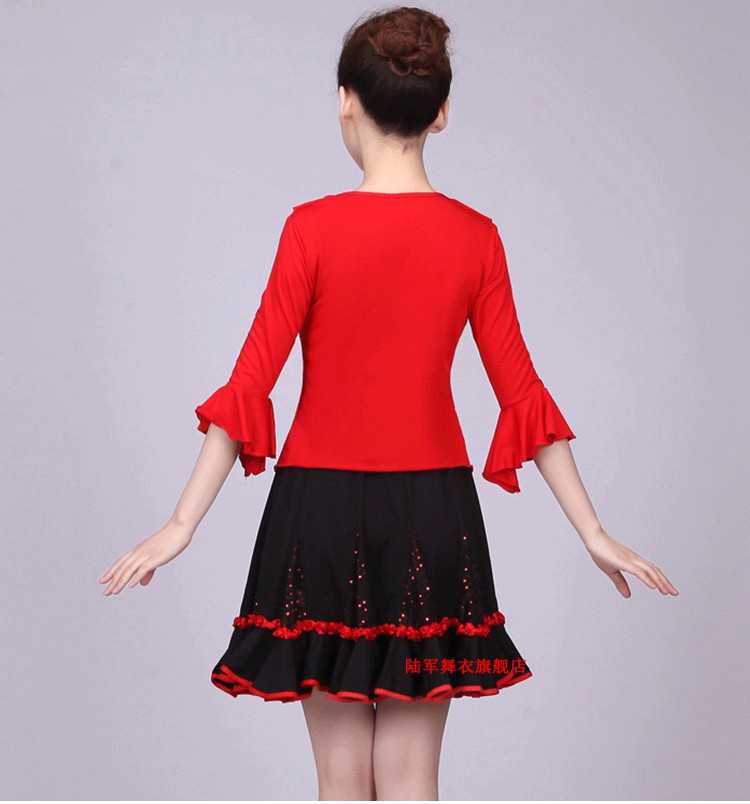 广场舞套装服装裙子套装新款中老年舞蹈裙红色上衣女跳舞裙3xl140150