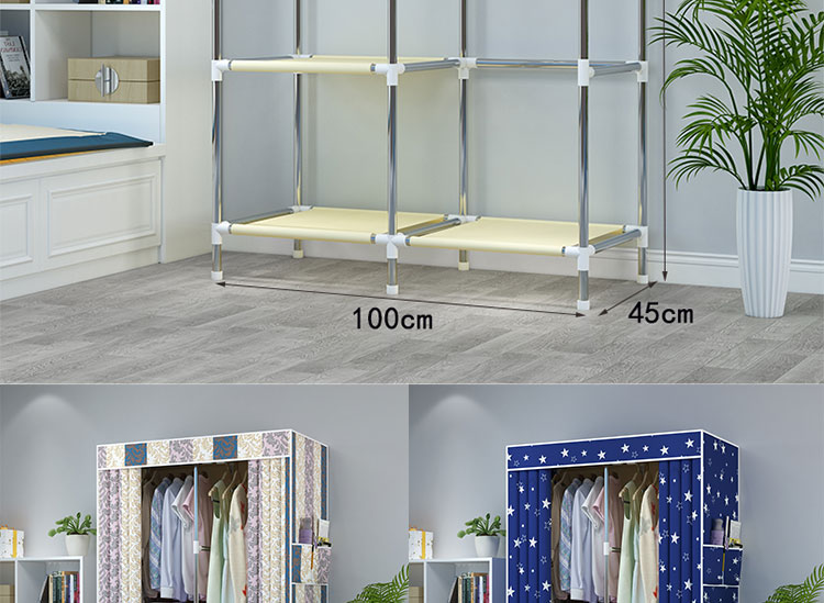 欧绿卡简易衣柜用钢管组装现代简约宿舍家用卧室结实耐用简易衣柜花色