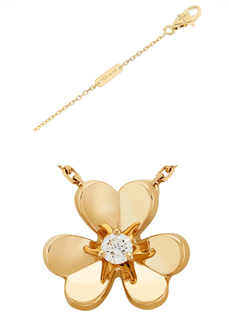 vca梵克雅宝买手代购咏绽项链frivole系列k金心形花瓣镶钻迷你项链005