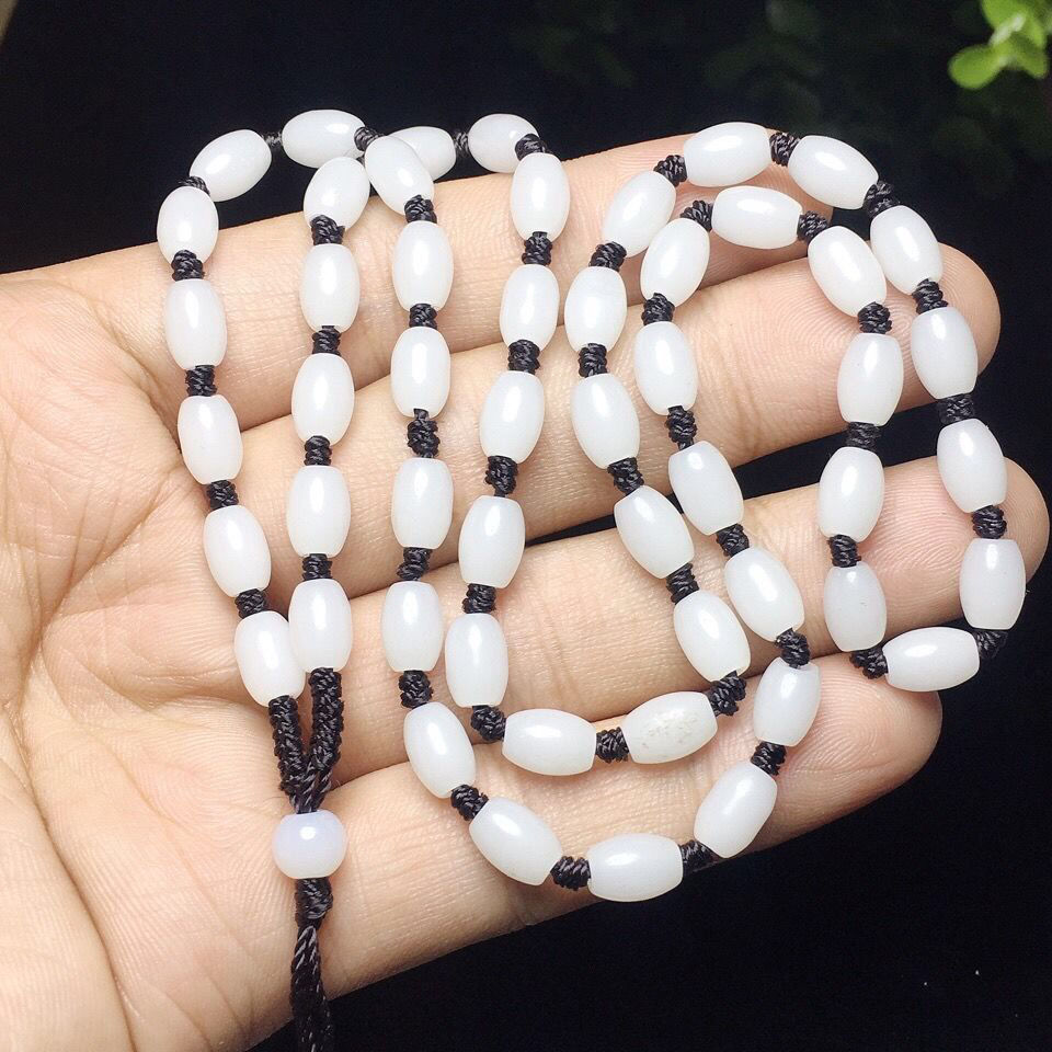 博皓定制和田白玉挂绳项链绳玉石链子手工编织珠链玉坠