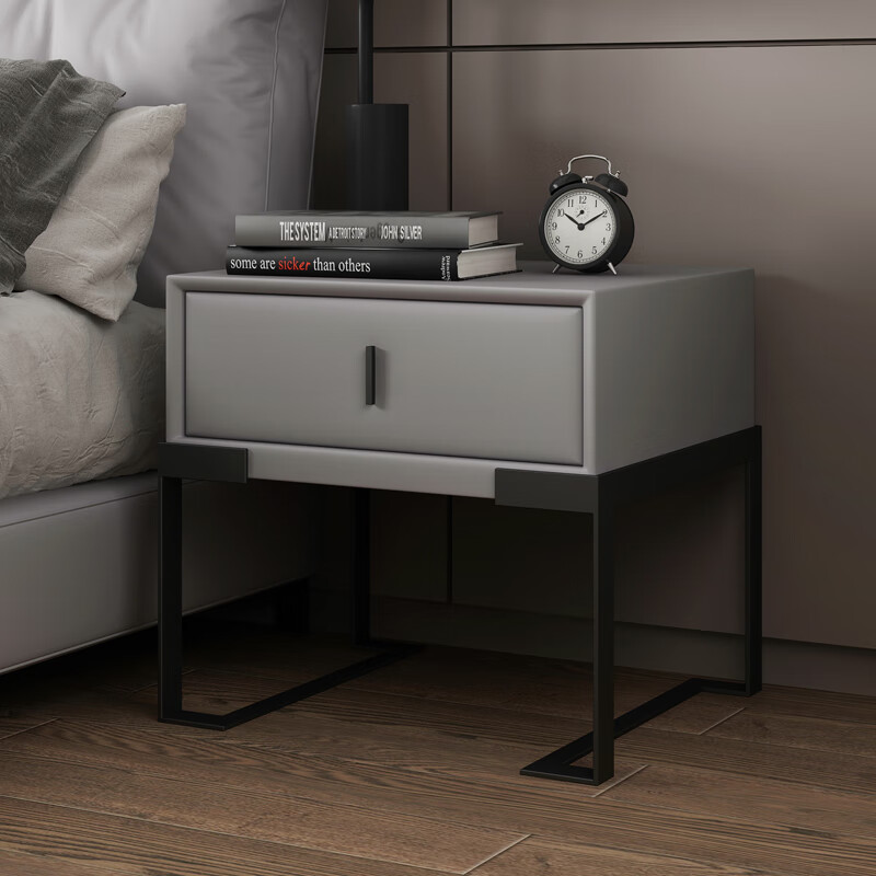 简约风卧室储物柜后现代铁艺金属抽屉柜边几卧室床头柜子咖啡色组装