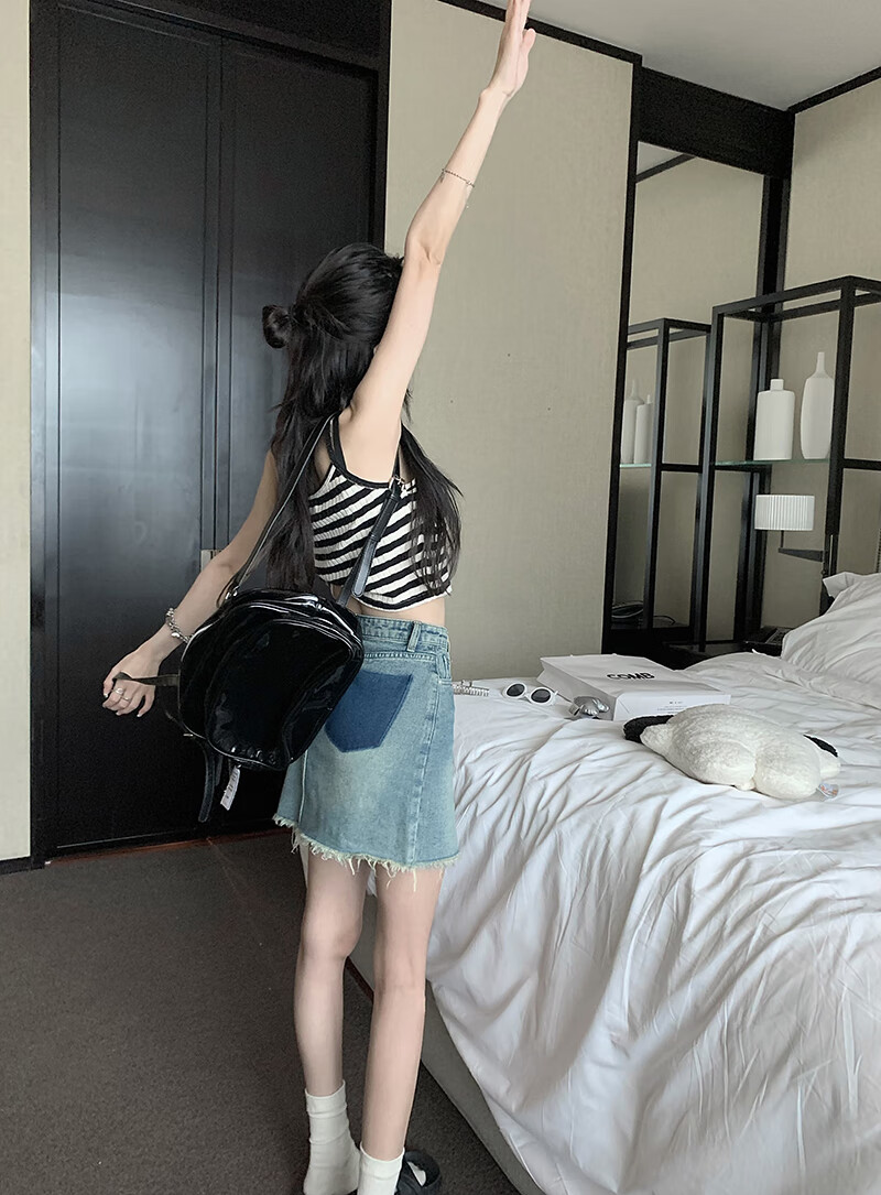 【特价捡漏】高档轻奢品牌pphome时髦乞丐裙~高腰显瘦a字口袋撞色牛仔