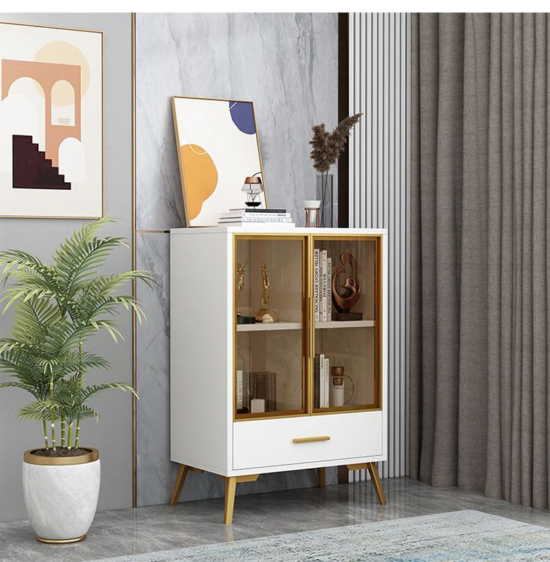 书柜轻奢玻璃门落地防尘展示柜储物柜小矮柜客厅沙发旁电视柜边柜 哑