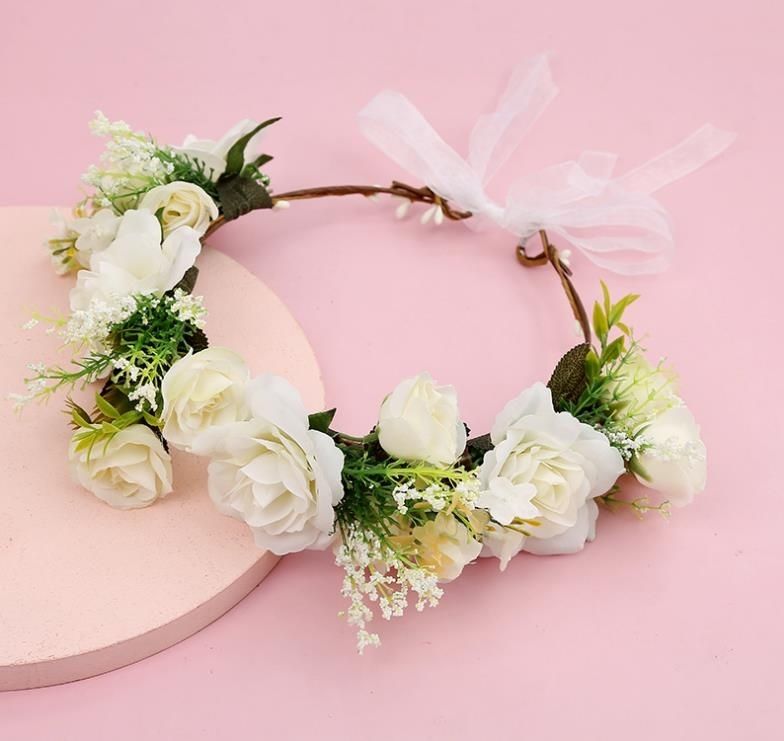 夏豹玫瑰花环森林系花朵新娘花环头饰度假配饰婚纱摄影写真发饰品o