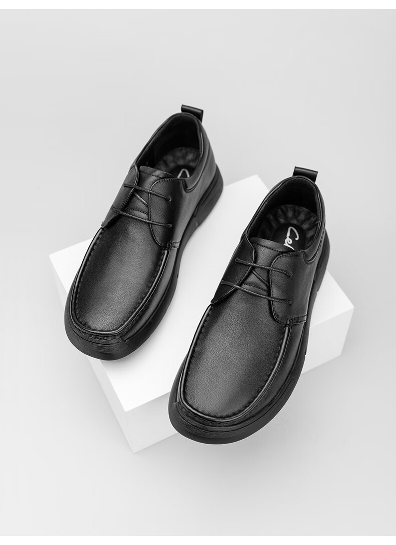 cele策乐皮鞋男2021秋季新款一脚蹬男鞋软底百搭休闲鞋黑色商务鞋子