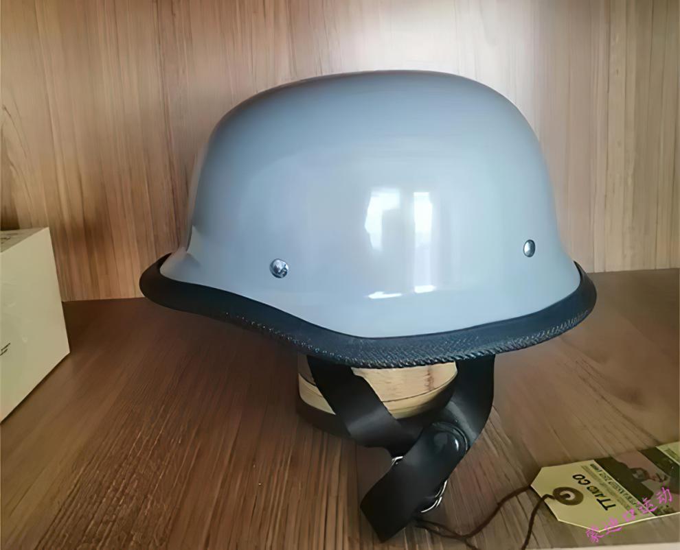 德式大兵机车复古半盔夏季个性哈雷瓢盔电动车太子玻璃钢头盔 水泥灰