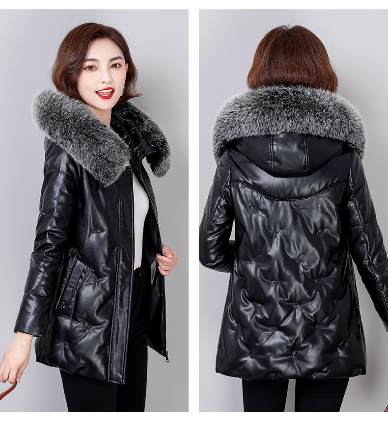 傲列2022秋冬轻奢品质海宁羽绒服女修身中长款绵羊皮皮衣加厚百搭狐狸